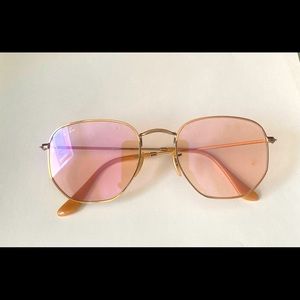 Ray-Ban Rose Colored Evolve Photochromic Flat Lens Hexagonal Sunglasses 54MM